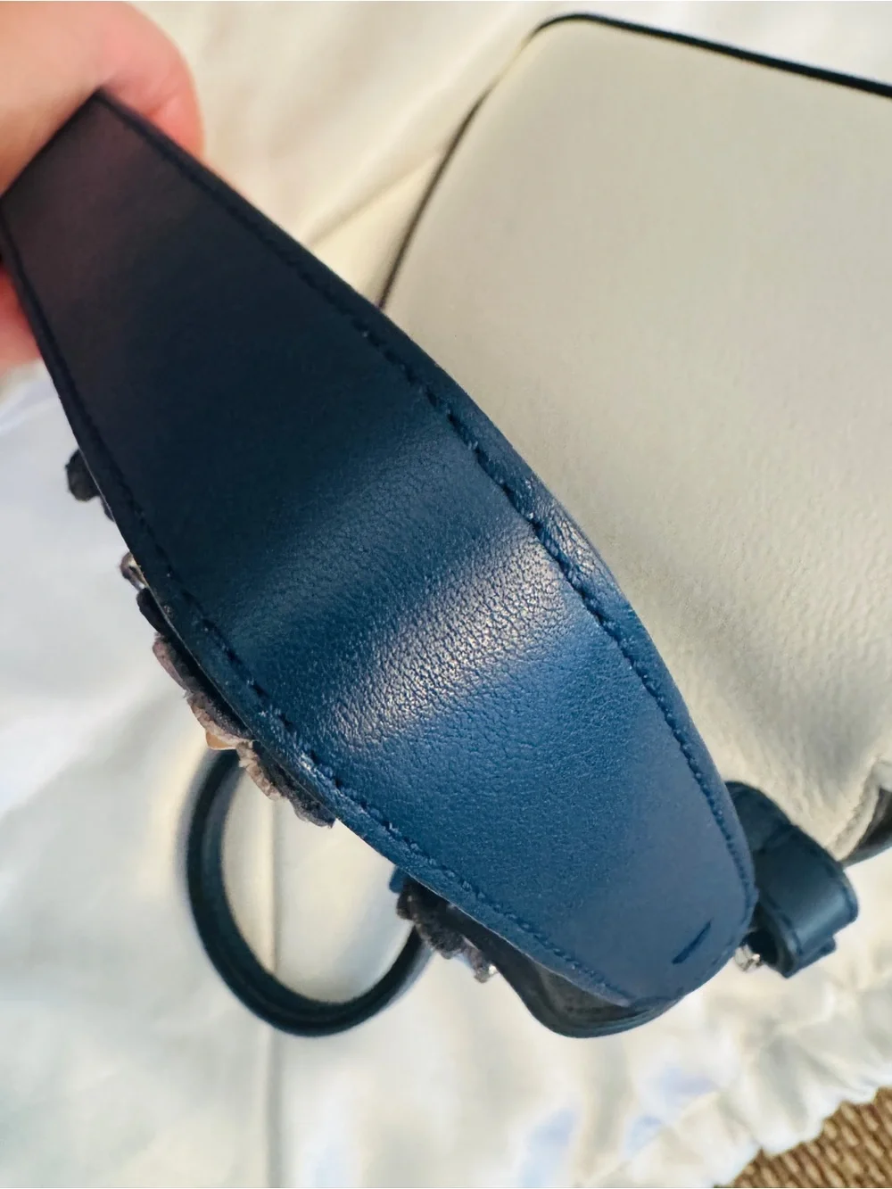 Blue Floral Embellished Leather Crossbody Bag - Unbranded